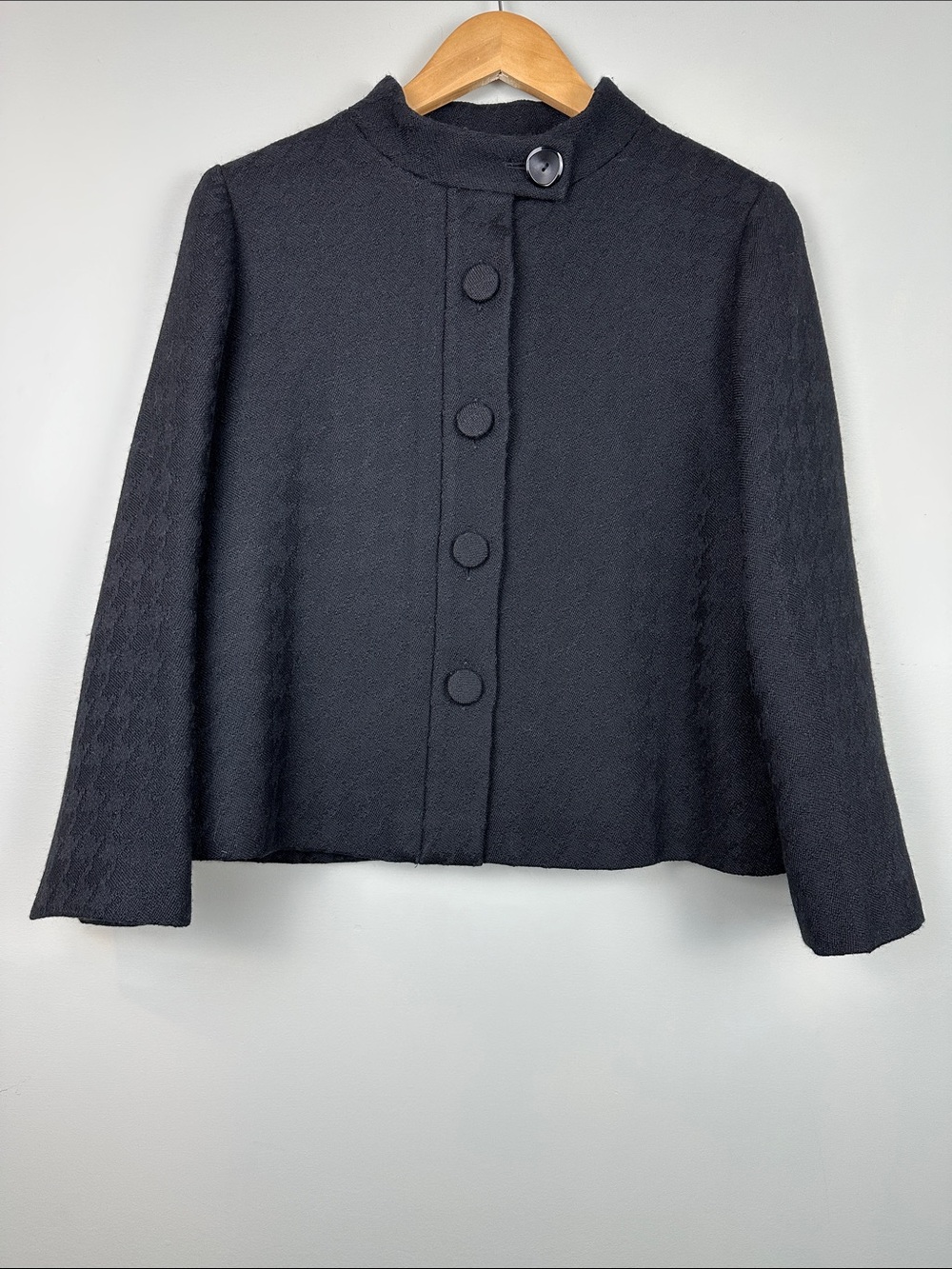 Teenflo 100% wool Canada black blazer jacket minimalist houndstooth business